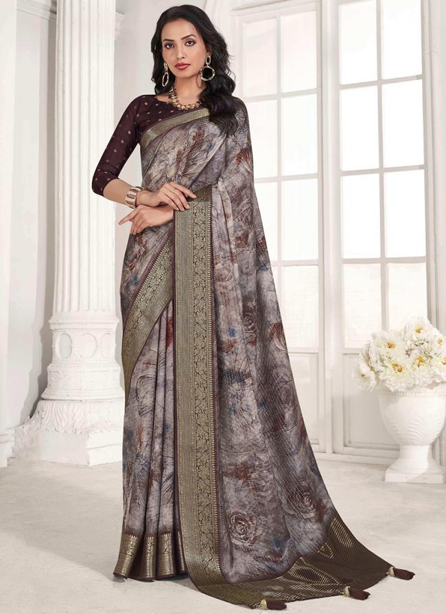 Viscose Silk Brown Festival Wear Weaving Saree